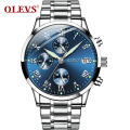 Men Watch OLEVS Luxury Stainless Steel Waterproof Feature Watch Mens Fashion Business  Watches Multi Time Zone Quart Watch